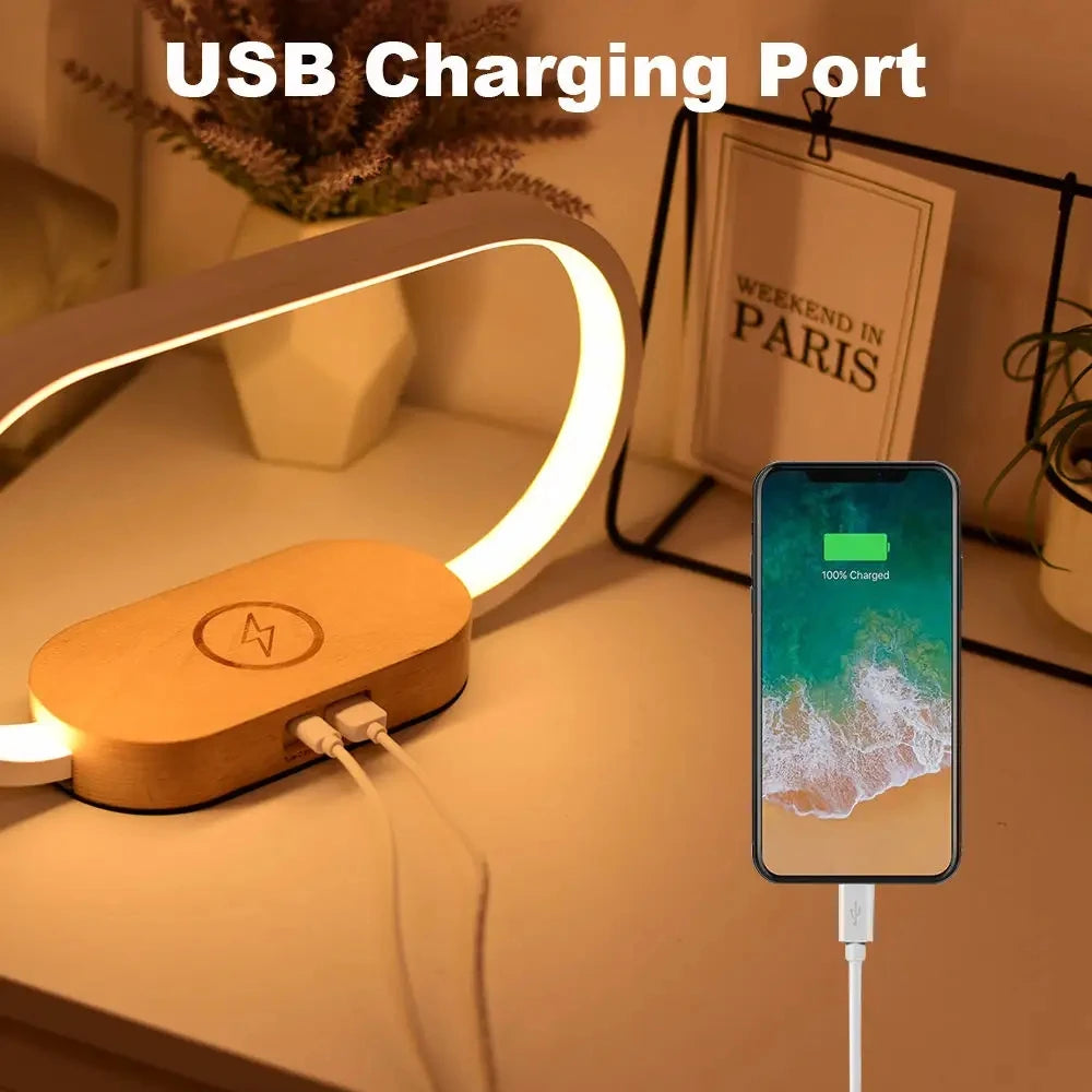 Trending Smart Home Decor Multi Function Bedside Desk Dimmable Night Light Lamp Alarm Clock Qi Universal Wireless Charger