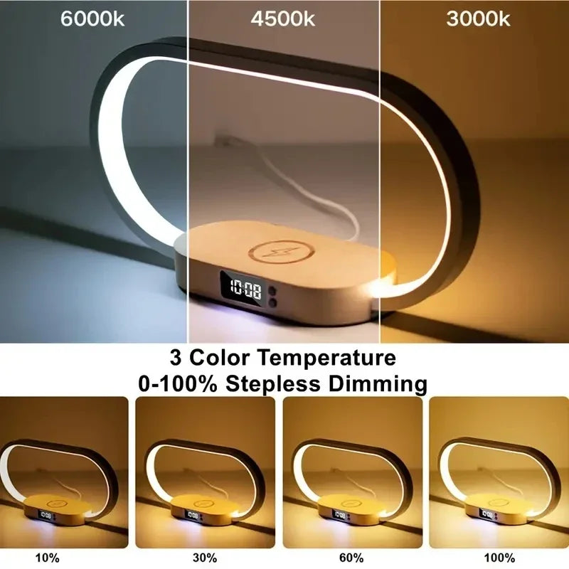 Smart LED Desk Lamp | Wireless Charger, Clock & Night Light