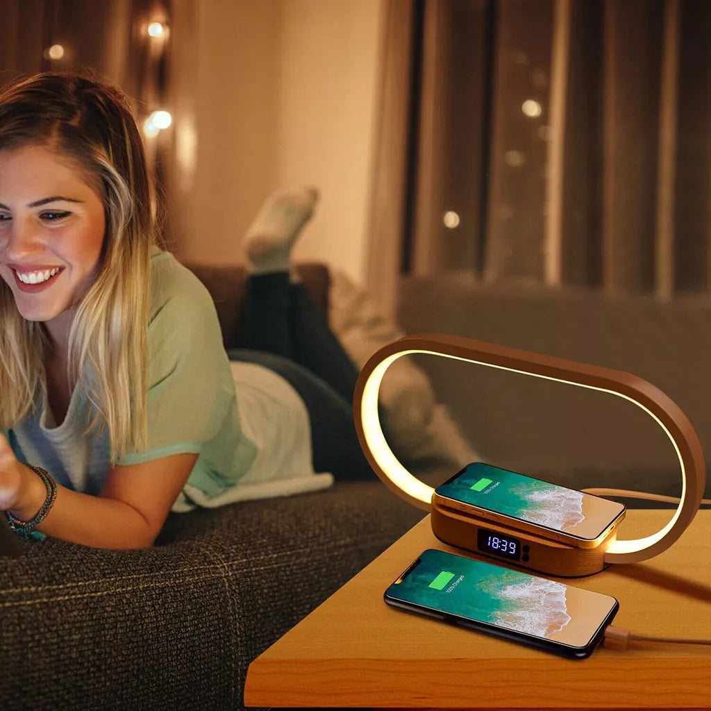 Smart LED Desk Lamp | Wireless Charger, Clock & Night Light