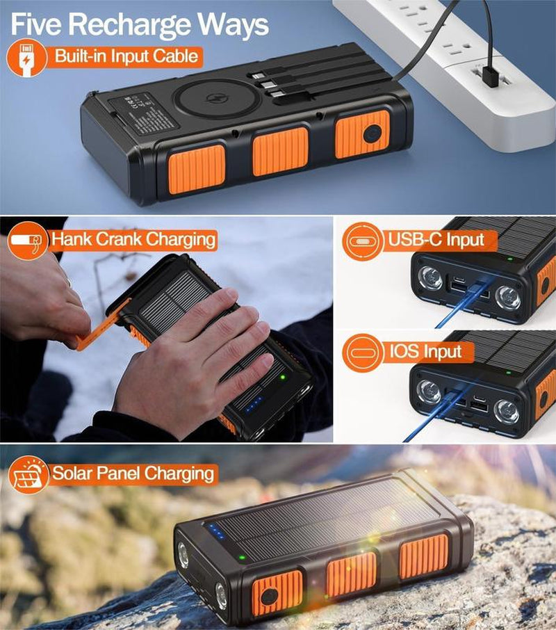 Goodaaa-W31 Power Bank Wireless Charger 45800Mah Built in Hand Crank and 4 Cables 15W Fast Charging Power Bank Accessories Device Phone Smartphone