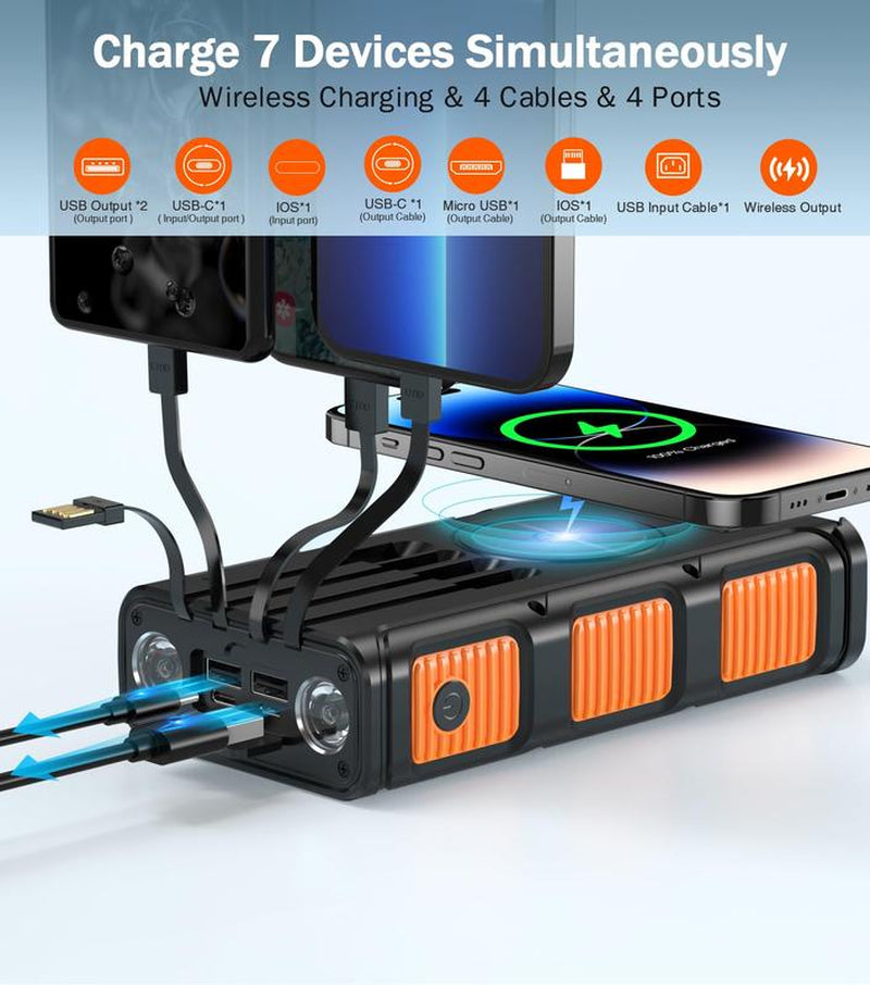 Goodaaa-W31 Power Bank Wireless Charger 45800Mah Built in Hand Crank and 4 Cables 15W Fast Charging Power Bank Accessories Device Phone Smartphone