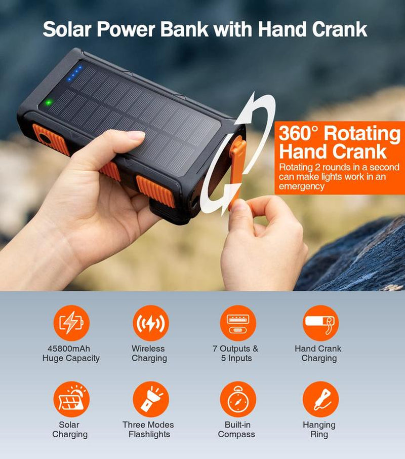 Goodaaa-W31 Power Bank Wireless Charger 45800Mah Built in Hand Crank and 4 Cables 15W Fast Charging Power Bank Accessories Device Phone Smartphone