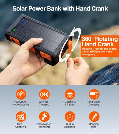 Goodaaa-W31 Power Bank Wireless Charger 45800Mah Built in Hand Crank and 4 Cables 15W Fast Charging Power Bank Accessories Device Phone Smartphone